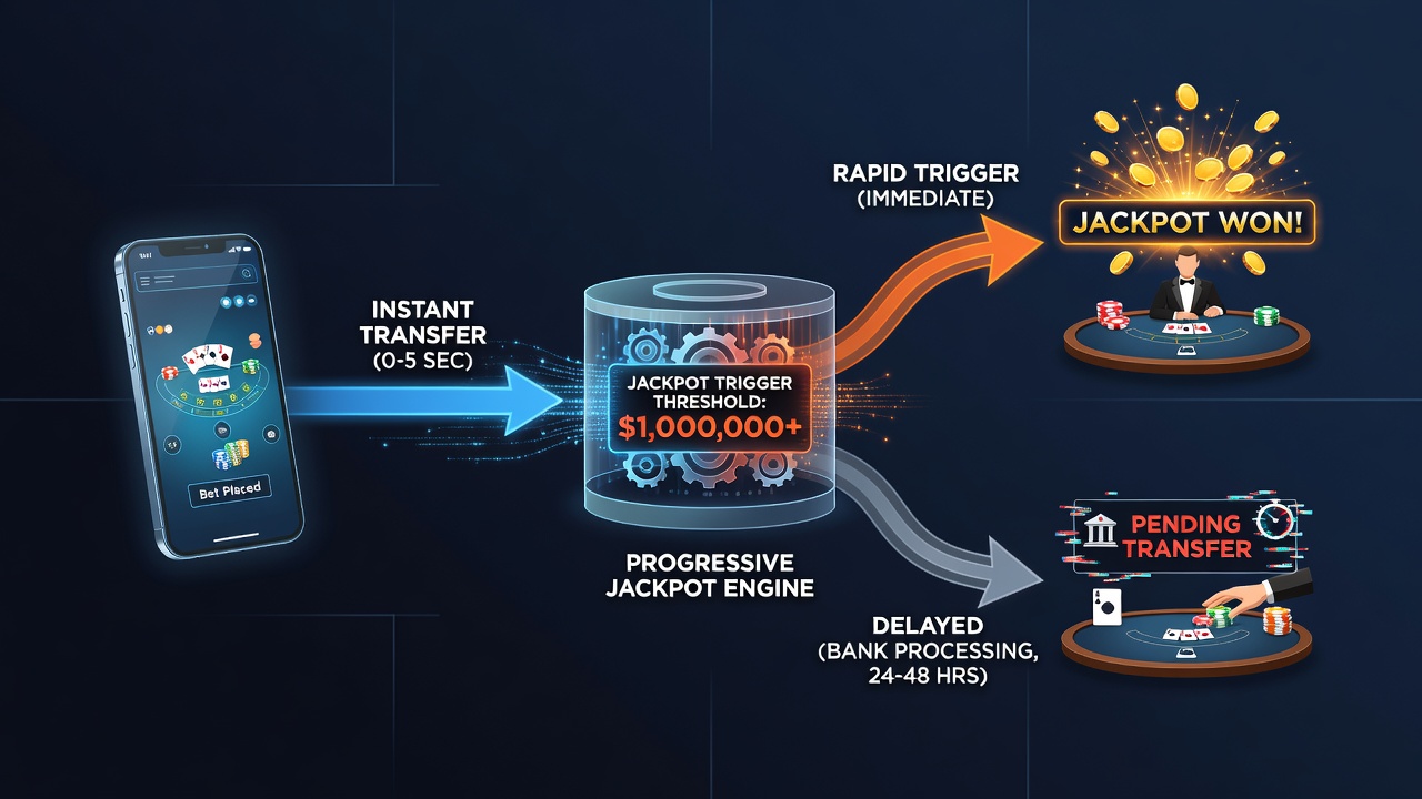 Diagram showing payment processing timelines linked to mobile live dealer jackpot contribution points