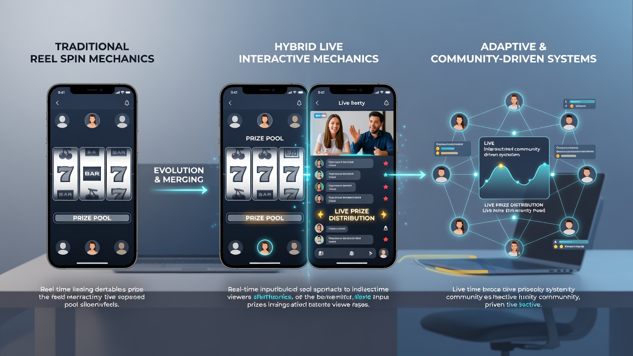 Diagram illustrating prize flow between mobile reel spins and live interaction modules